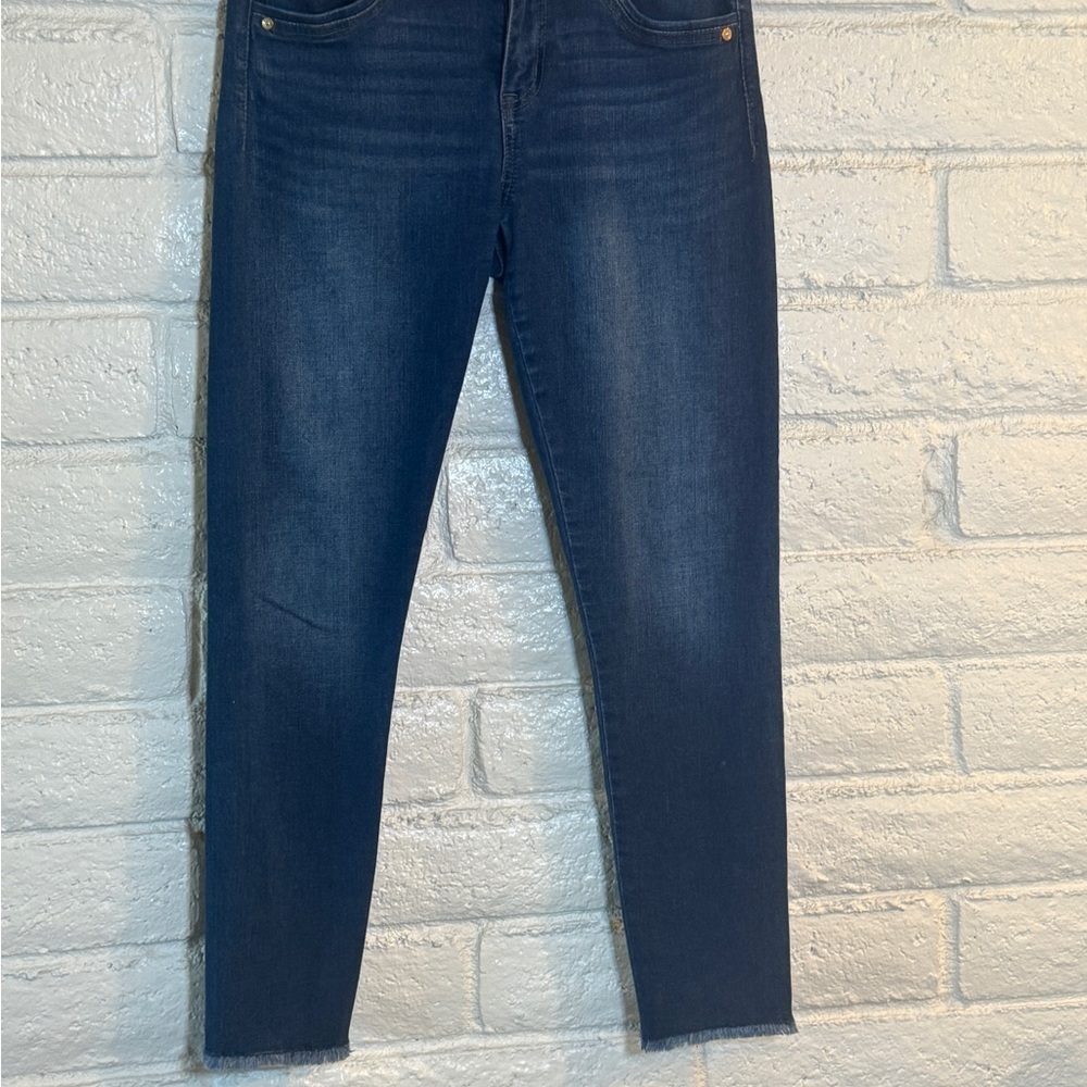 Democracy Seamless Ankle Skimmer Dark Wash Jeans| Raw Hem| Skinny Stretch - Picture 2 of 7